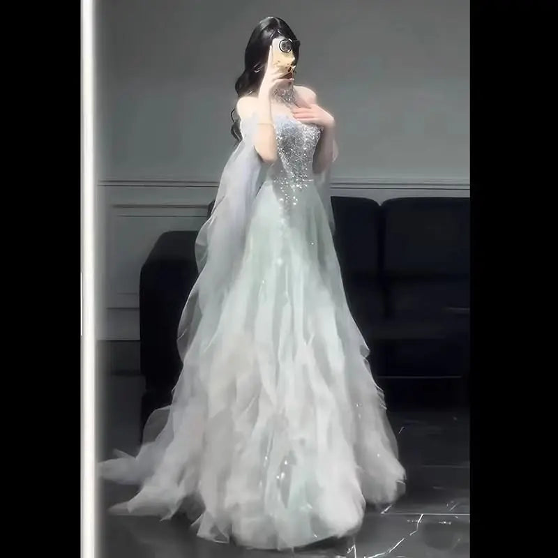 Evening Gown Dress For Women 2025 New High-end Light Luxury Niche Heavy Industry High-end Sense Elegant Temperament Host Dress