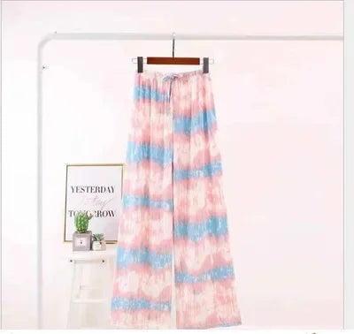 Thai Print Heart Wide Leg Pants Women Summer Thin Loose plus Size High Waist Slimming Long Trousers Casual Fashion plus Size