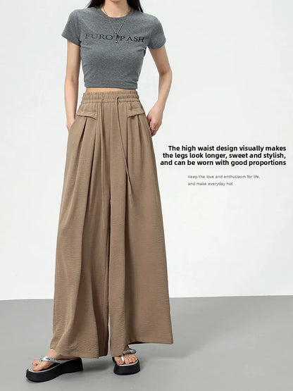 High Waist Wide Leg Pants Women's Ice Silk Loose Fit Casual Trousers Skirt Spring Summer New Style Sliko Moutain Lazy Pants