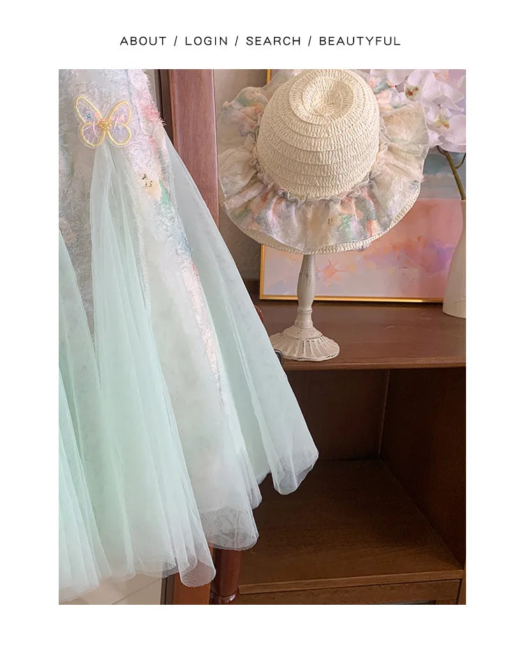 Girls Dress Summer  New Tank Top Dress Children Holiday Children Baby Beautiful Puff Princess Dress