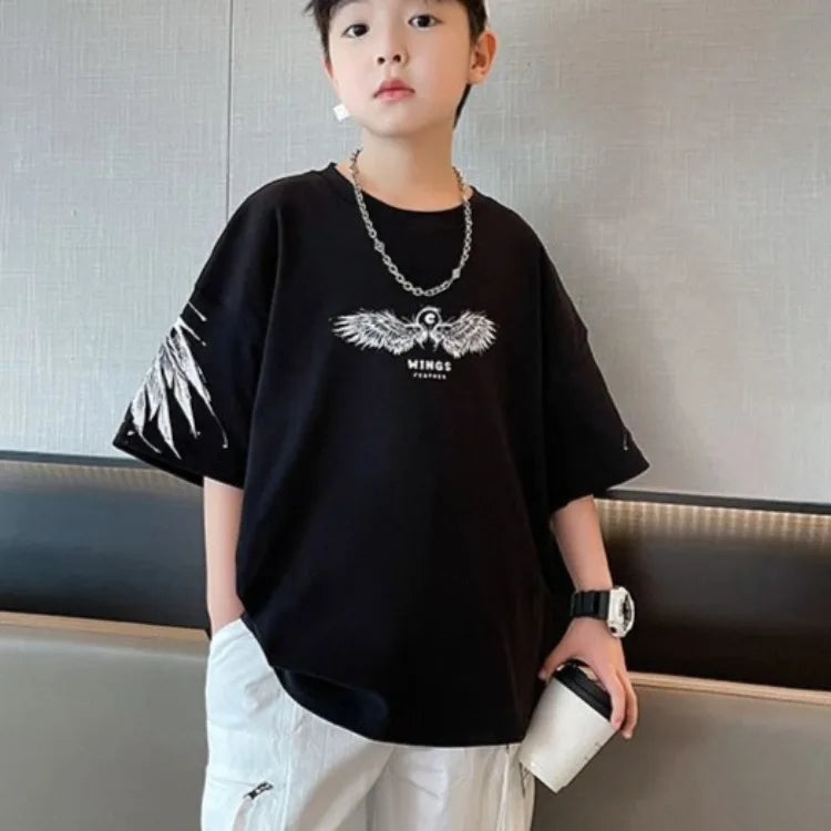 Summer Kids Wing T-Shirt Cotton Loose Stylish Boy's Shirt Big Kids Summerwear