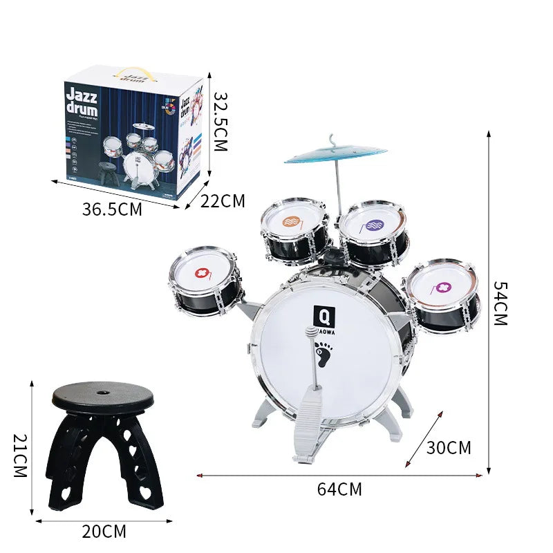 New Drum Set Drum Set Toy with Stool Pedal Percussion Drum Toy Early Educational Gift for Boys and Girls