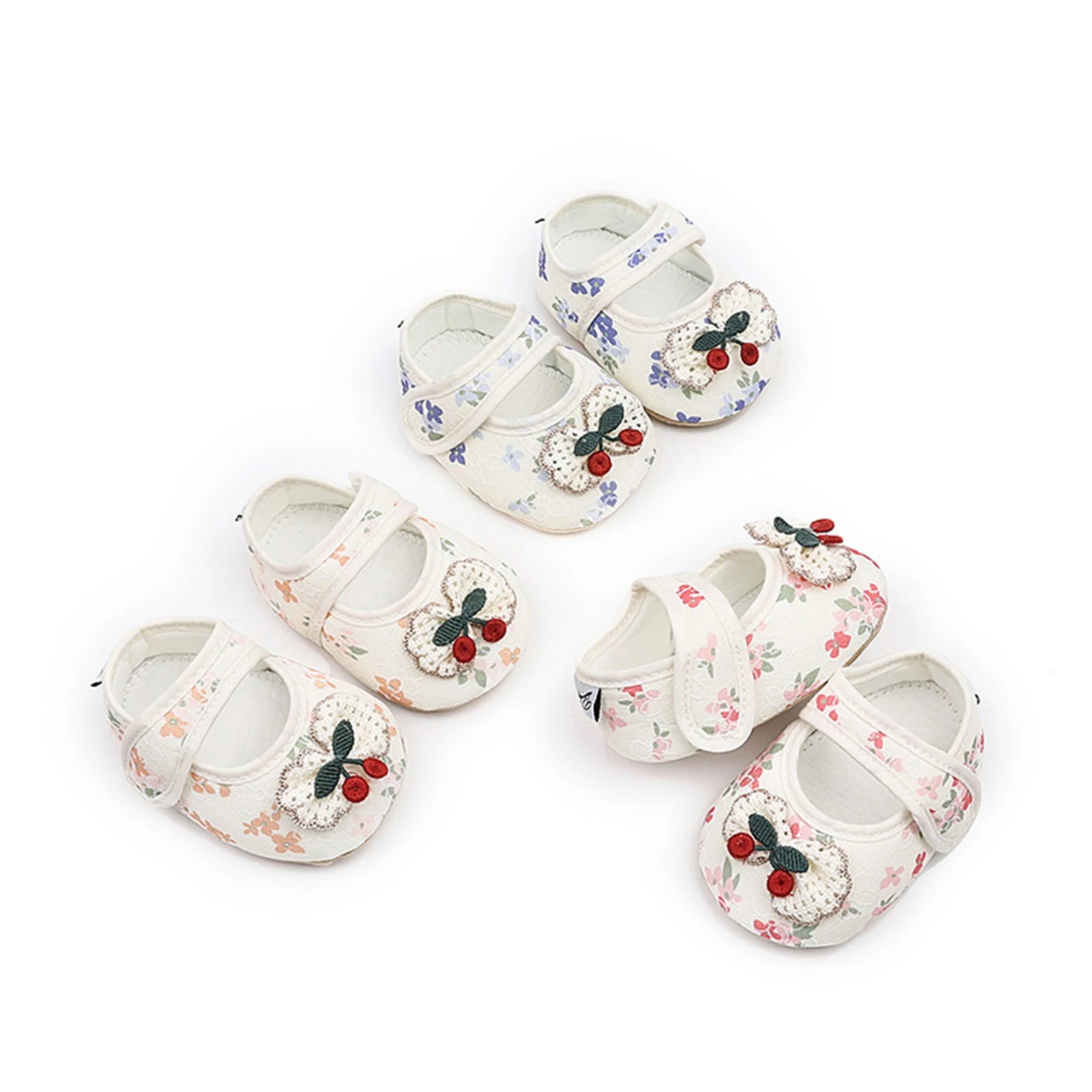 Baby Girls Moccasins Cute Cherry Decor Floral Print Soft Sole Flat Shoes Prewalker Anti-Slip First Walker Shoe