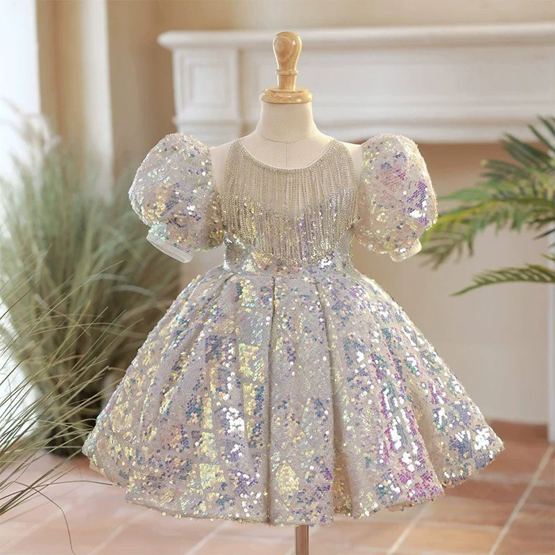 Luxurious Princess Glitter Lush Girl Party Dresses Elegant Fluffy Girl Princess Dress Shiny Flower Birthday Wedding Dress Girl