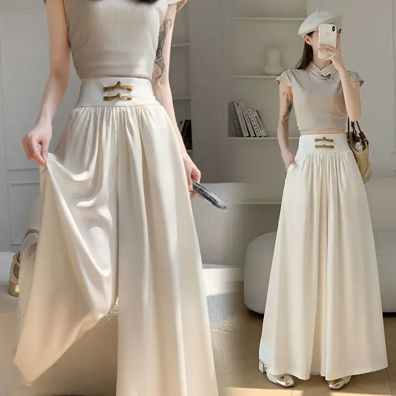 High Waist Drapey Wide Leg Casual Pants Women's Spring Summer New Chinese Design Long Trousers Southeast Asian National Style Bu