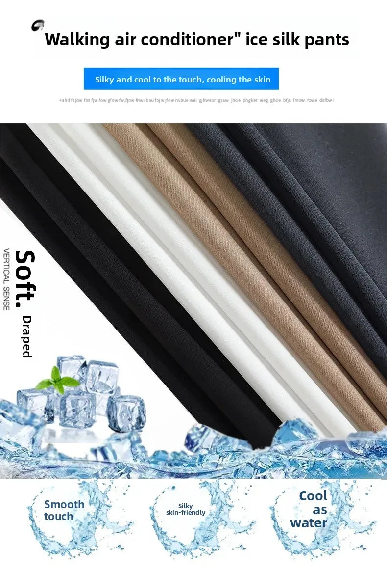 Slim Wide Leg Pants High Waist Drapey Thin Ice Silk Grey Small Size Straight Cut Women's Summer Trousers Long Pants