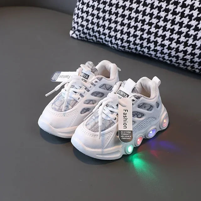 Sneakers Kids Fashion LED Light Shoes Letter Webbing Mesh  Boys Shoes