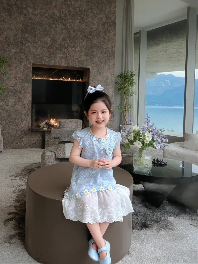 New Children's Fly-sleeved Skirt Summer Dress Girls Princess Dress Girls Vest Skirt
