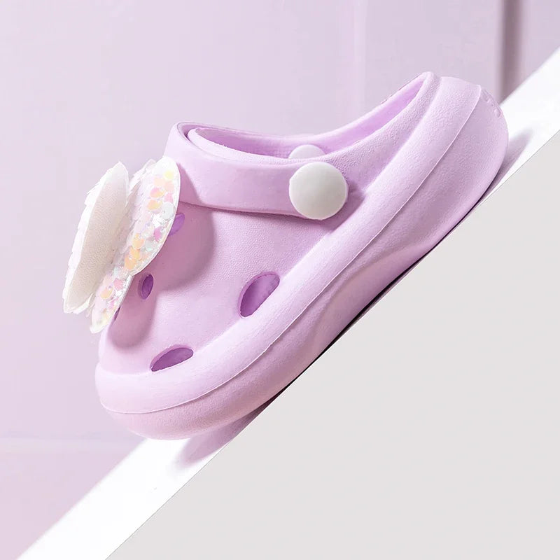 Girls Princess Style Wear Non-Slip Soft-Soled Crcs Fashion Bow Treasure Girls Bow-Toe Shoes