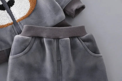 3Pcs Boys Suit Autumn And Winter Baby Girl Clothes Fleece Thickened Keep Warm Sets For Children Cute Bear Embroidery Clothing