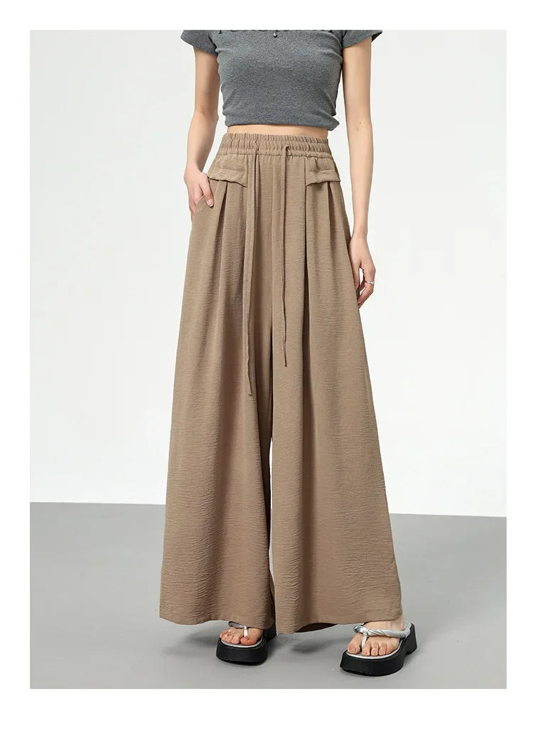 High Waist Wide Leg Pants Women's Ice Silk Loose Fit Casual Trousers Skirt Spring Summer New Style Sliko Moutain Lazy Pants