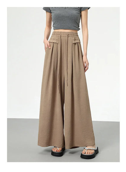 High Waist Wide Leg Pants Women's Ice Silk Loose Fit Casual Trousers Skirt Spring Summer New Style Sliko Moutain Lazy Pants