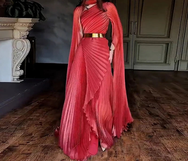 Elegant Party Dress for Women Temperament Fashion  Fall Winter New Batwing Sleeve Shawl Split Vestidos Evening Long Dresses