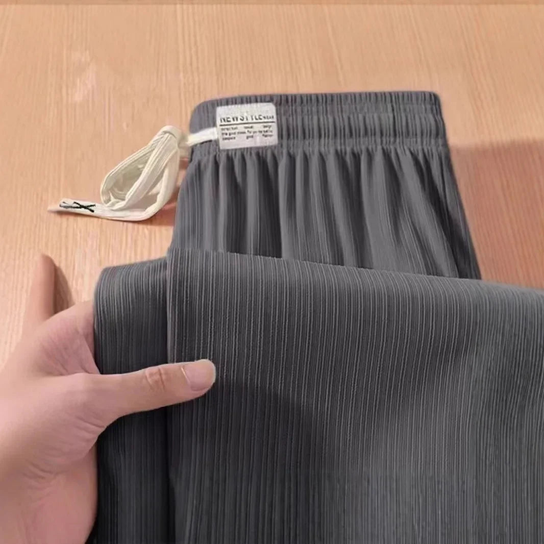 Women's Summer Loose Straight Leg Ice Silk Wide Leg Pants Thin Breathable Slimming Long Trousers Casual Loose Fit plus Size