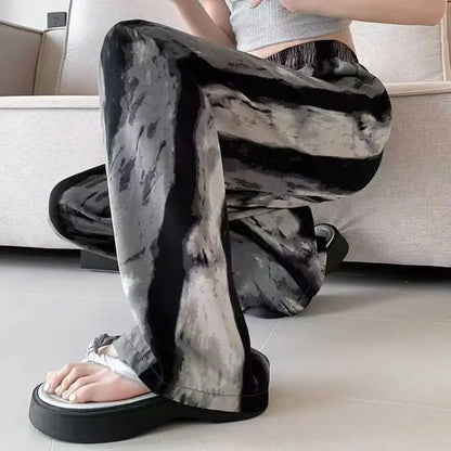 High Waist Floral Pants Straight Leg Home Leisure Women's plus Size High Elasticity Air Conditioning Pants Casual Trousers