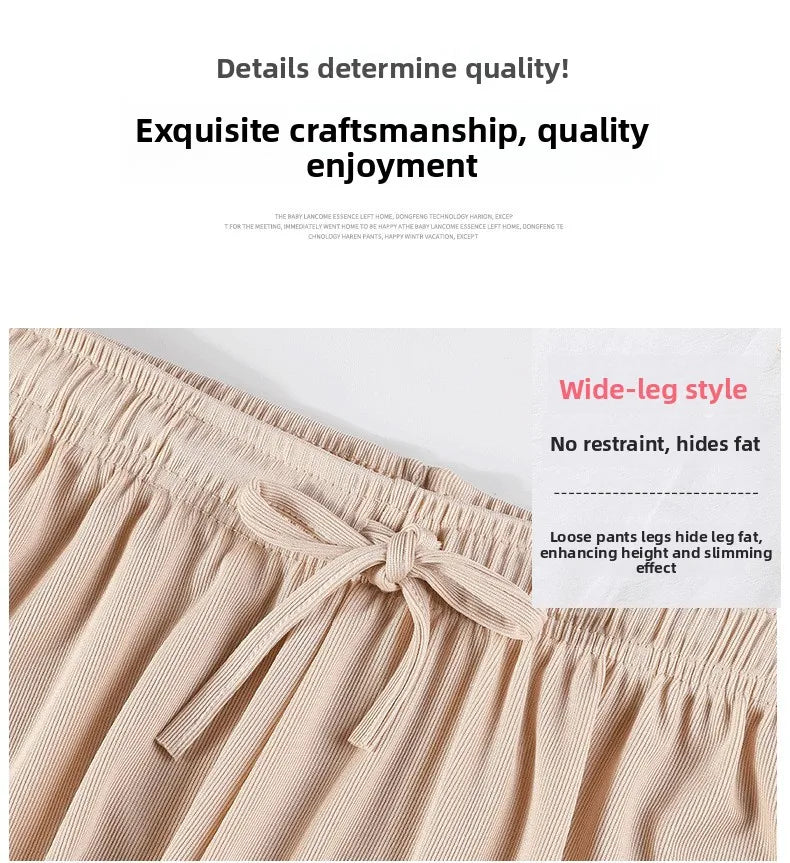 Ice Silk Wide Leg Pants Women's Summer  New High Waist Drape Loose Slimming Straight Bla Floor-Length Casual Trousers
