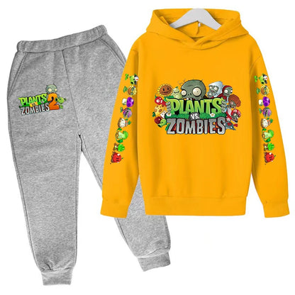 Kids Hooded Pullover Popular Game Plants vs. Monster Print Boys/Girls Top/Pants 3-13Y Casual Fun Sports Charming  Clothing Set