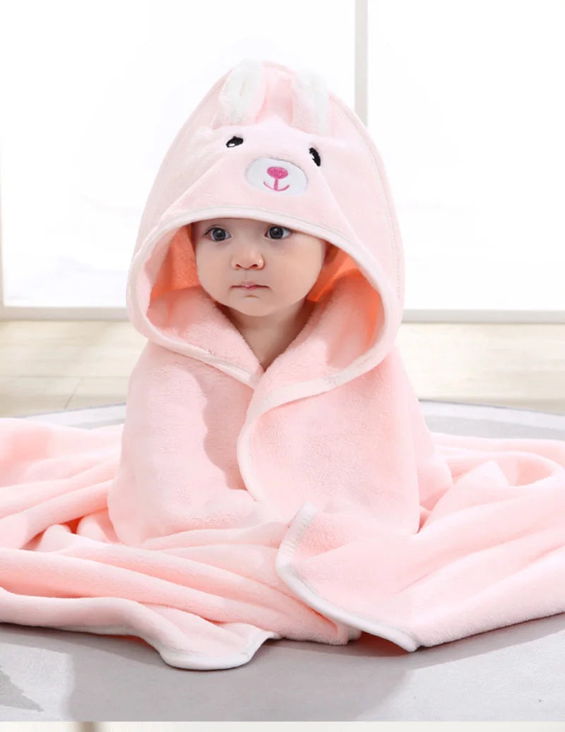 0-3 Years Unisex Baby Bathrobe Flannel Cape Cartoon Boys Girls Hooded Bathrobe Newborn Shower Gift Wrap Swaddling Bath Towel