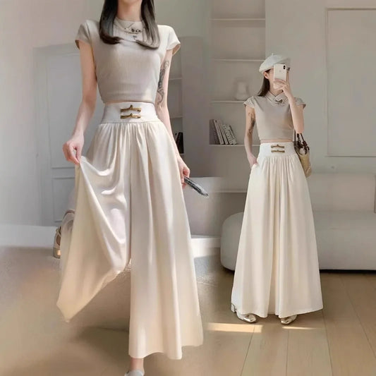 High Waist Drapey Wide Leg Casual Pants Women's Spring Summer New Chinese Design Long Trousers Southeast Asian National Style Bu
