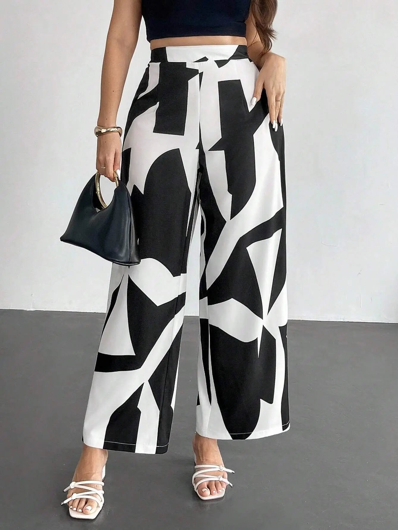 New Pantalones De Las Mujeres Spodnie Beach Geometric Print Vacation Loose Wide Leg Pants Women High Waist Casual Straight Pants