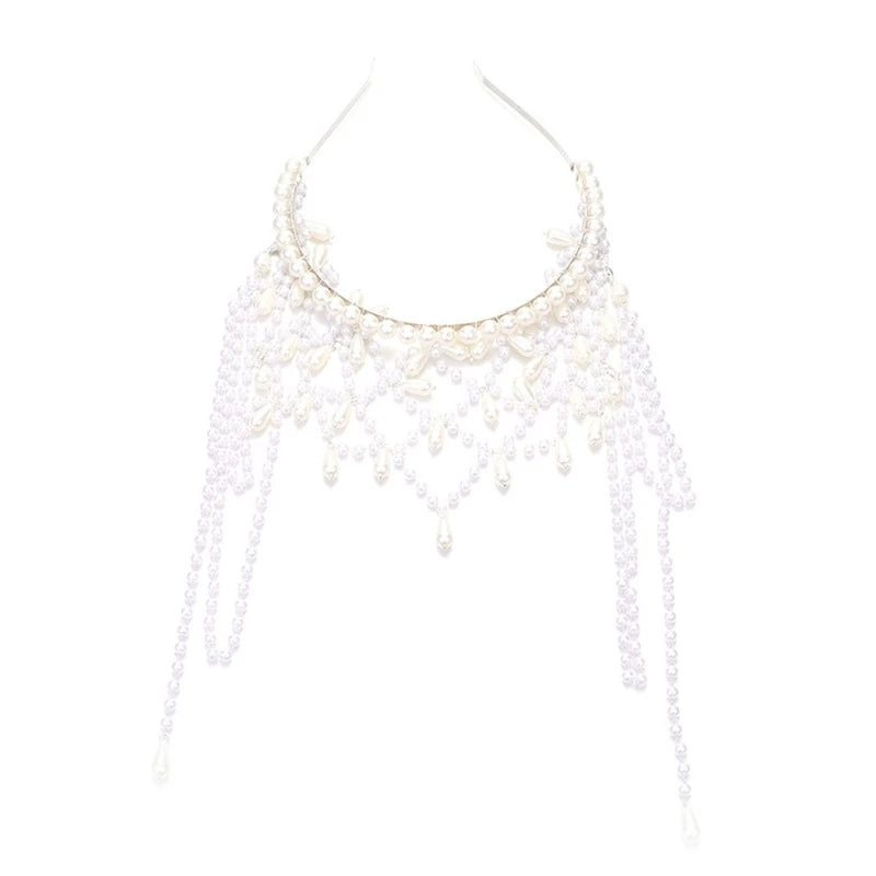 Handmade Imitation Pearls Bridal Hair Chain Elegant Wedding Headpiece Comfortable Headbands For Bride