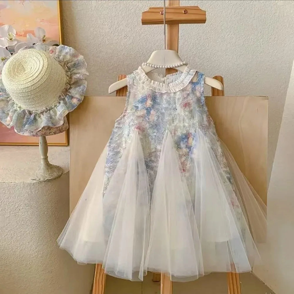 Bear Leader Girl Princess Dress Summer Fashion Sleeveless Ruffled Mesh A-Line Girls Party Dresses 2-7 Years Children's Clothing