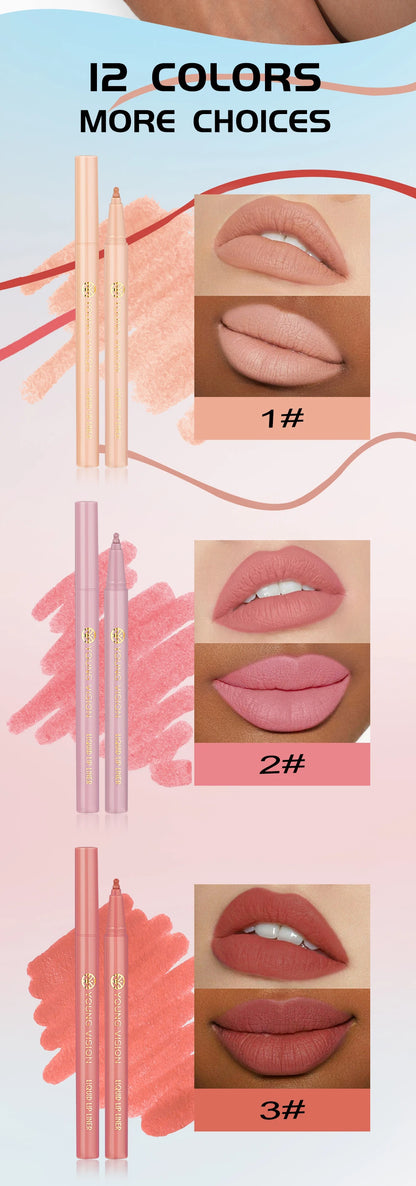 12 color matte liquid lipliner sponge gourd head fog surface bare color waterproof lip glaze red pen