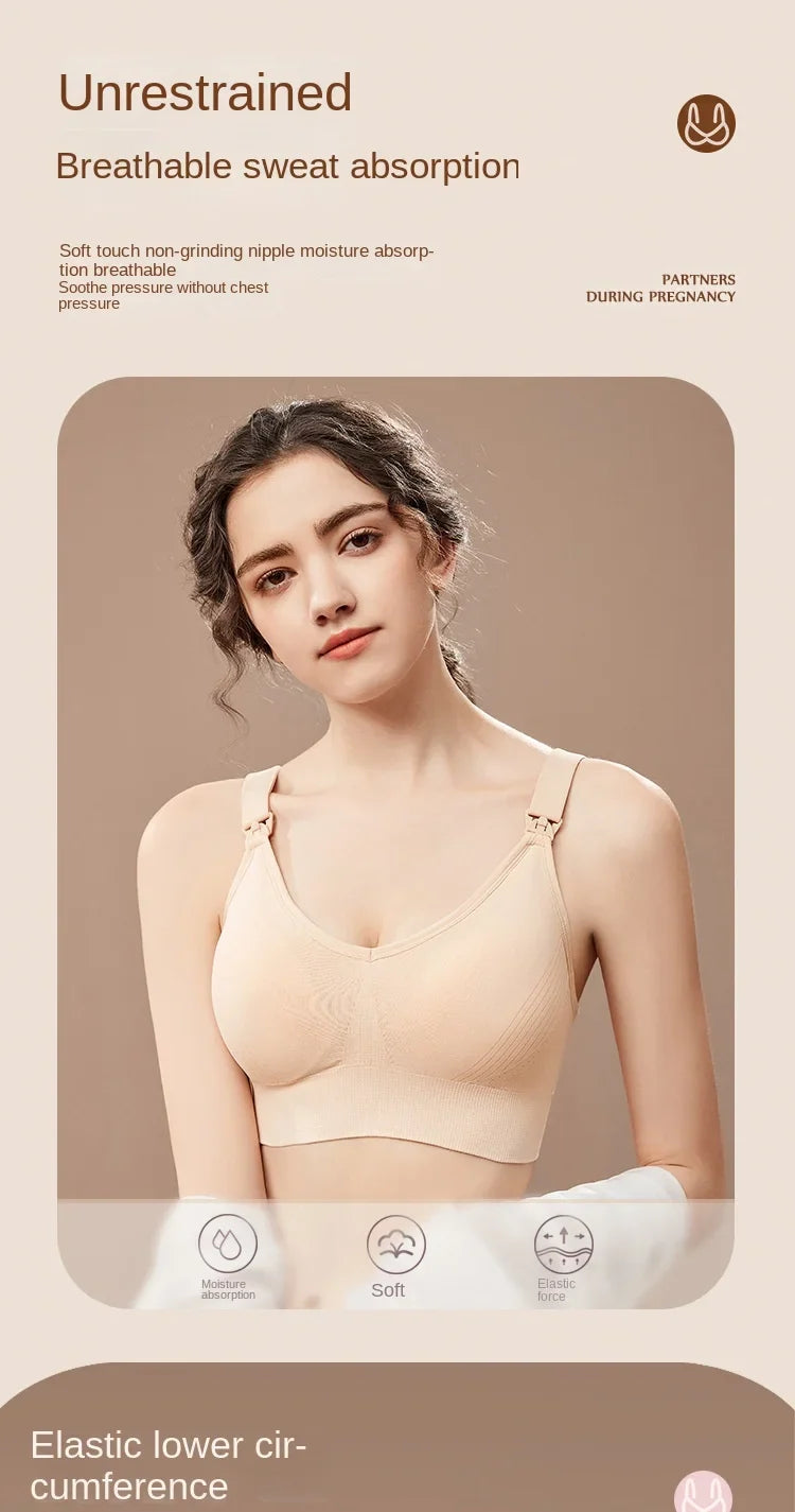 Wire-Free Nursing Bra for Pregnant Women with Large Bust Front Clip Maternity Full Cup Breathable Supportive Nursing Bras