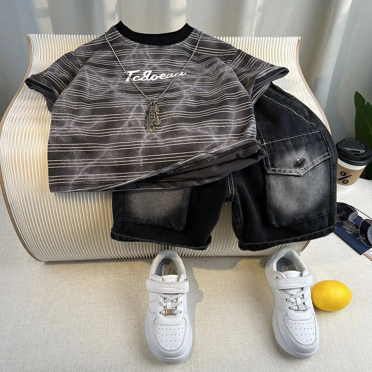 Hot Sale Fashion Baby Boy Suit Summer Clothes Short Sleeve T-shirt Short Jeans 2 Piece Set Kids Outfit  Children's Costume