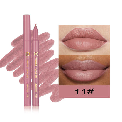 12 color matte liquid lipliner sponge gourd head fog surface bare color waterproof lip glaze red pen