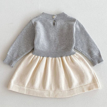 2024 New Autumn Kids Princess Dresses Long Sleeved Knitted Splicing Baby Girl Knitting Party Dress Children Knitting Clothes