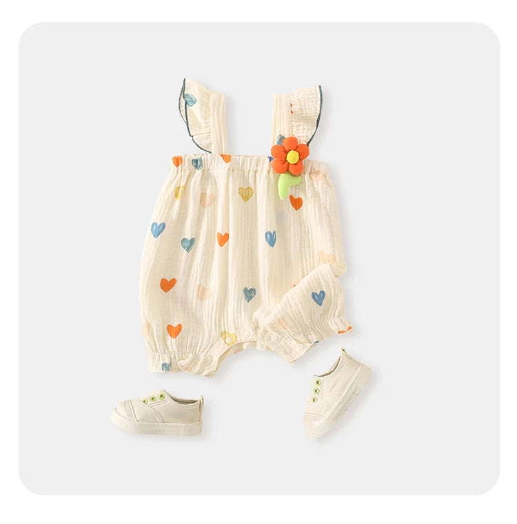 Summer Sweet Sle Baby Girl Rer Print Thin Svel Clothes for Babies Heart Pattern Cler Suit Casual Summer Outfit