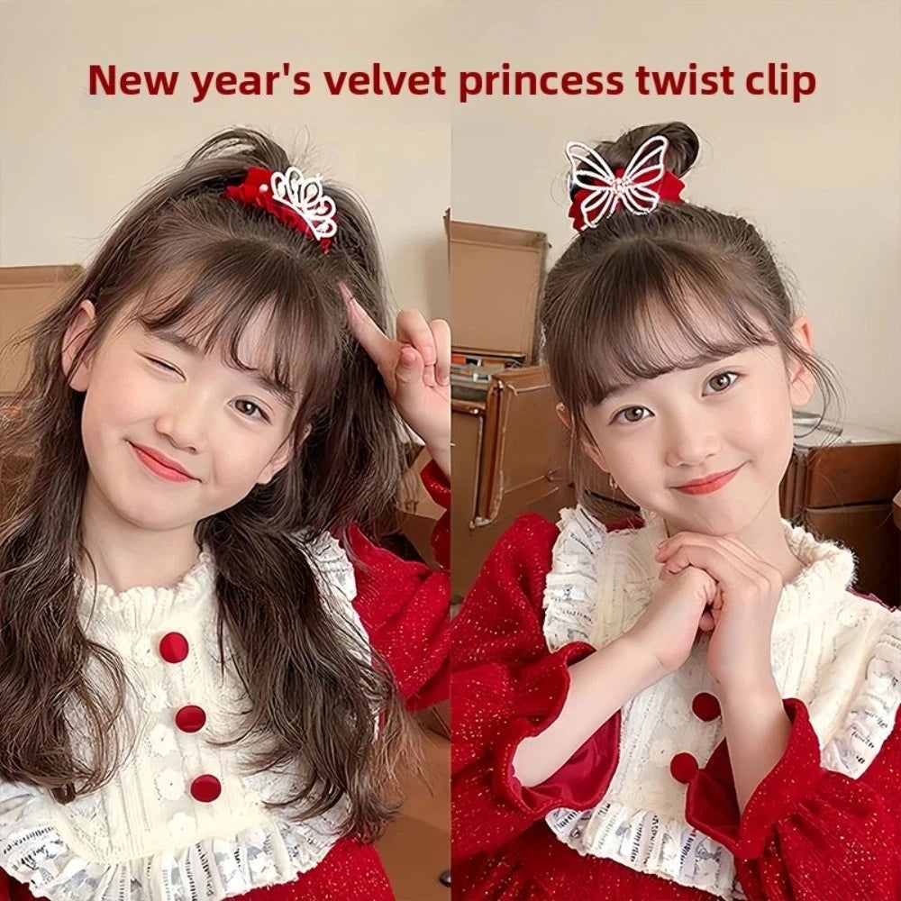 Children's New Year Crown Pearl Crystal Chinese Hair Claw Rhinestone for Princess Dress