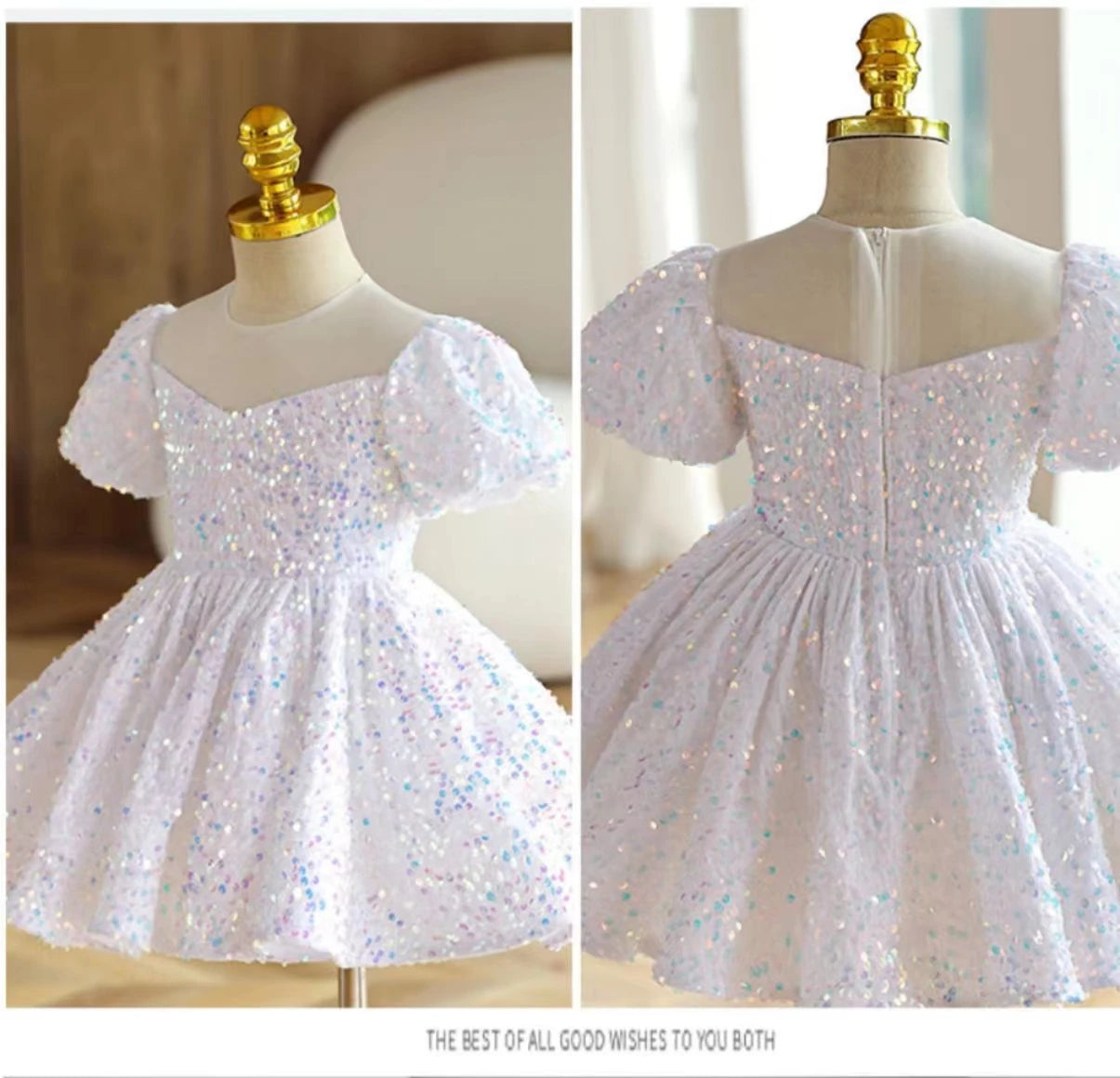 Little Girls First Birthday Ball Gown White Baptism Toddler Girls Sparkle Sequin Puffy Dress Elegant Evening Pageant Dresses