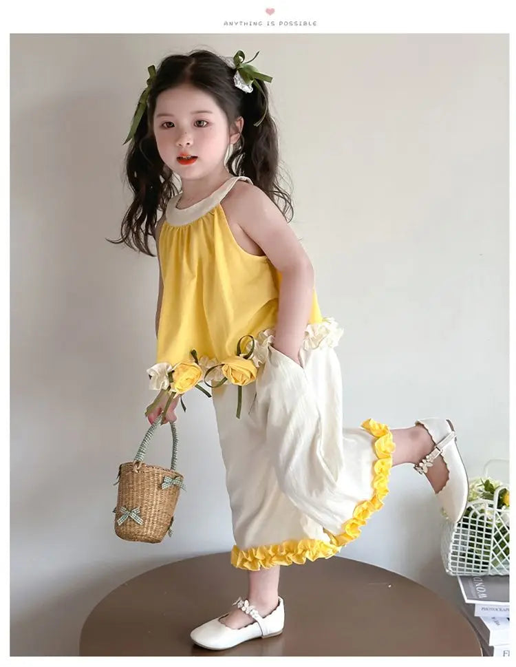 Children's Sets Floral Girls Set Summer New Kids Super Cute Short Sleeve Top