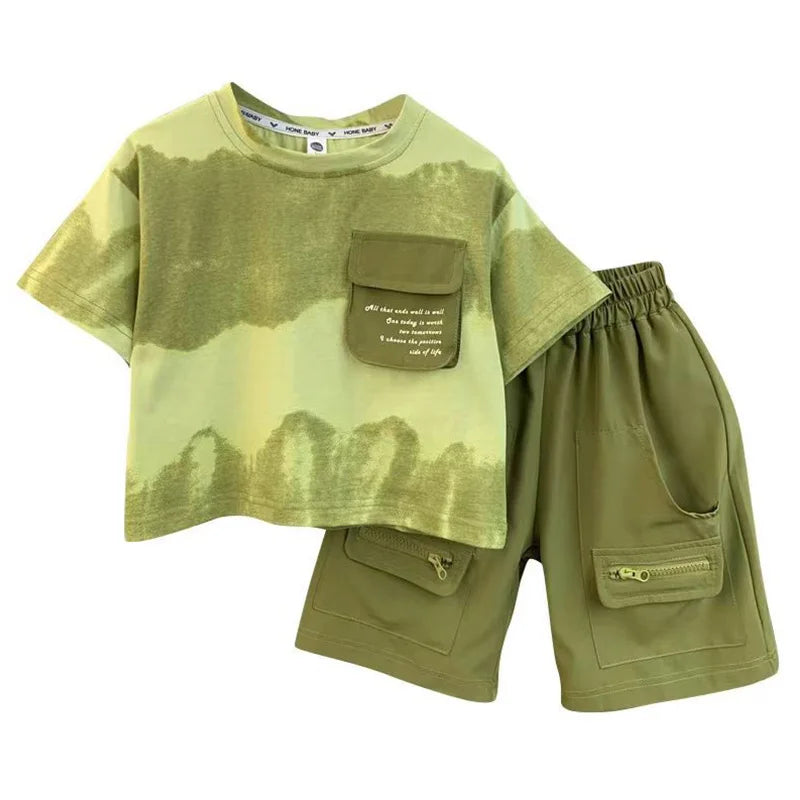 Boys Summer Clothes Set Camouflage Short Sleeve T-shirt + Cargo Shorts 2PCS Kids Casual Streetwear Outfit Two-piece set