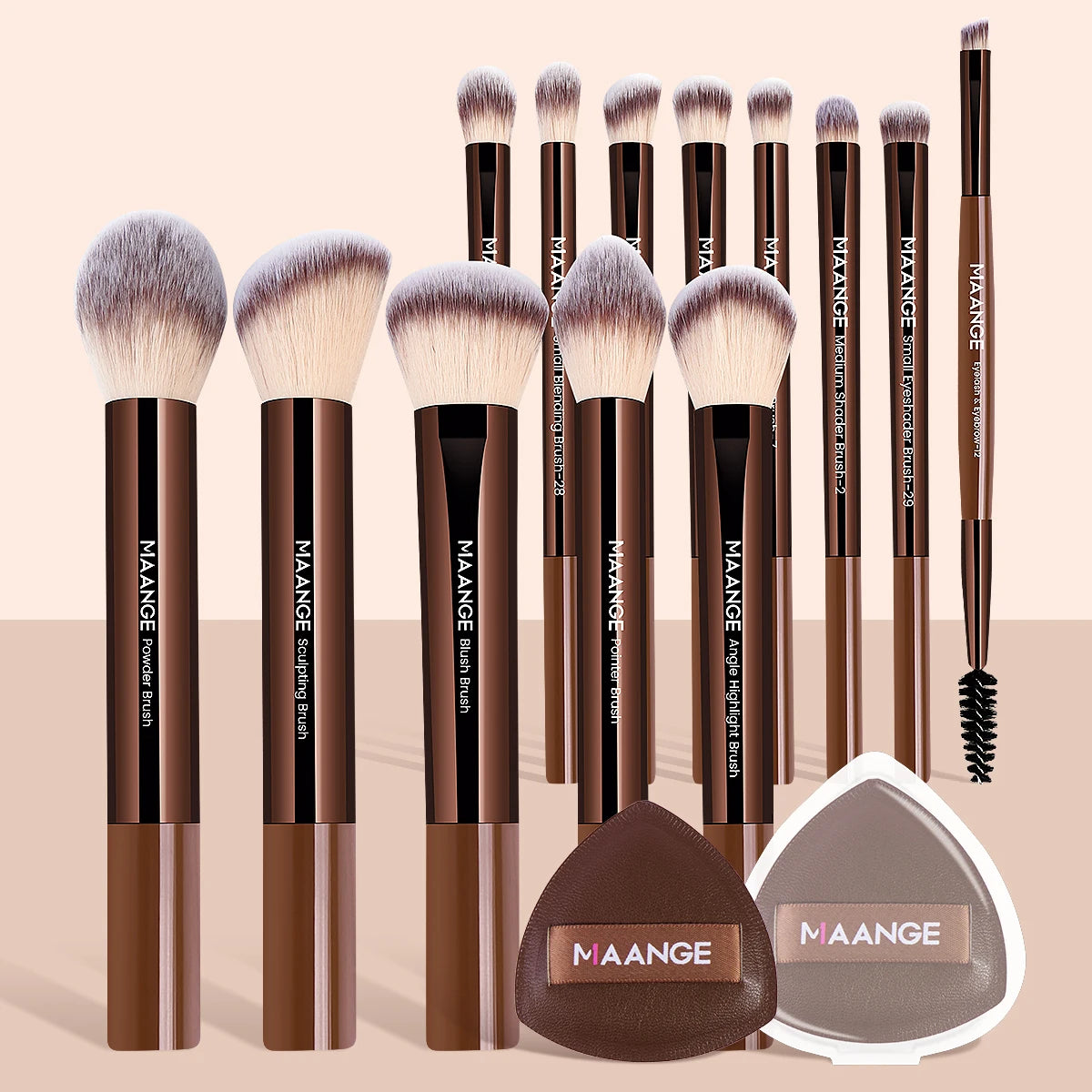 MAANGE 13pcs Premium Synthetic Hairs Makeup Brushes Soft Gentle for Foundation Eyeshadow Powder with 2pcs Air Cushion Puffs Kit