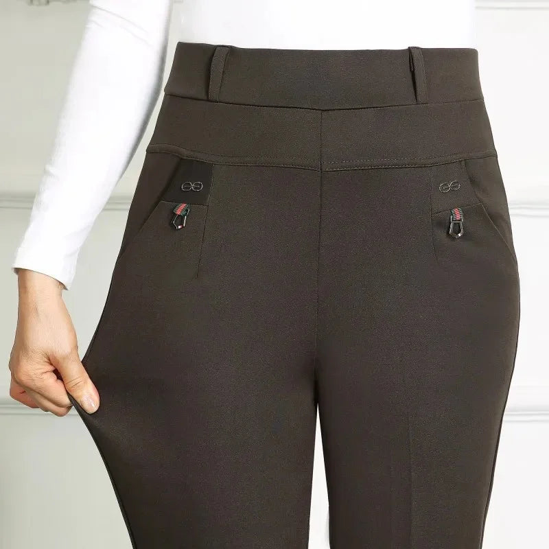 High Waist Loose Fit Elastic Mom Pants Women's Casual Trousers Spring Autumn Long Pants for Elderly Ladies Straight Leg