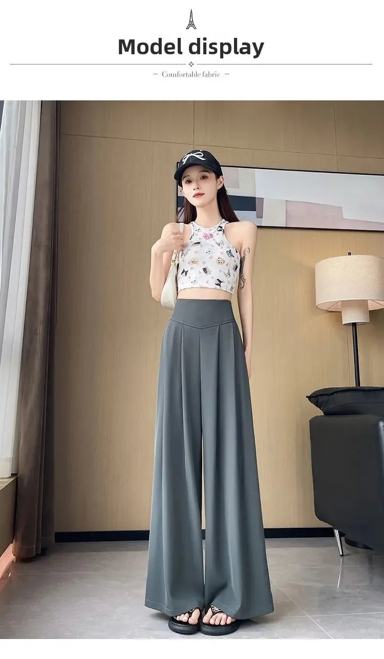 High Waist Wide Leg Straight Cut Casual Loose Long Pants Women's Suit Pants Spring Summer New Arrival Floor Length Trousers