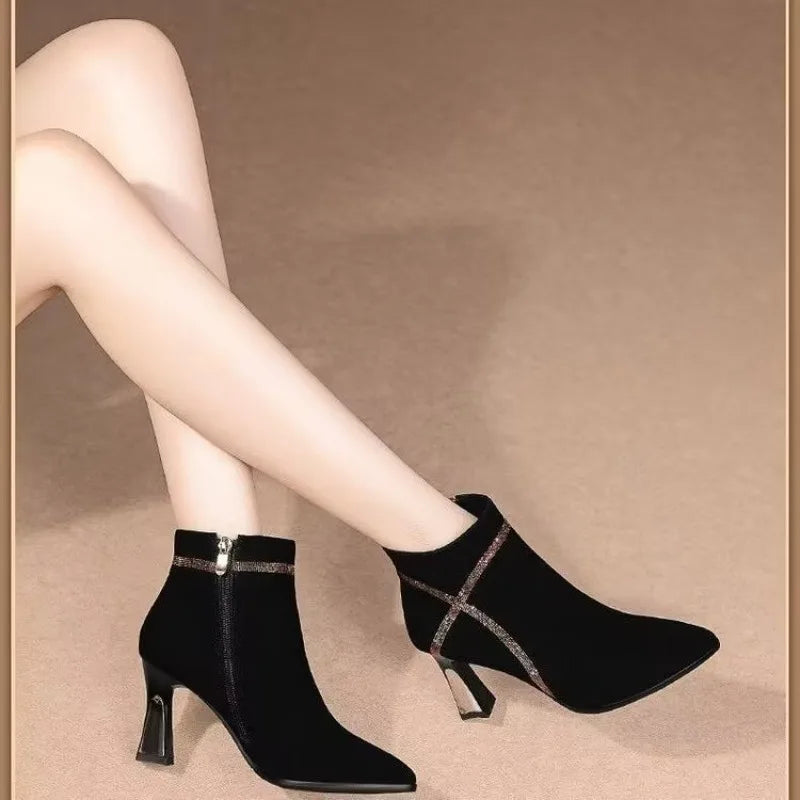High heeled short boots for women in spring autumn new pointed fashion style versatile  simple high heels