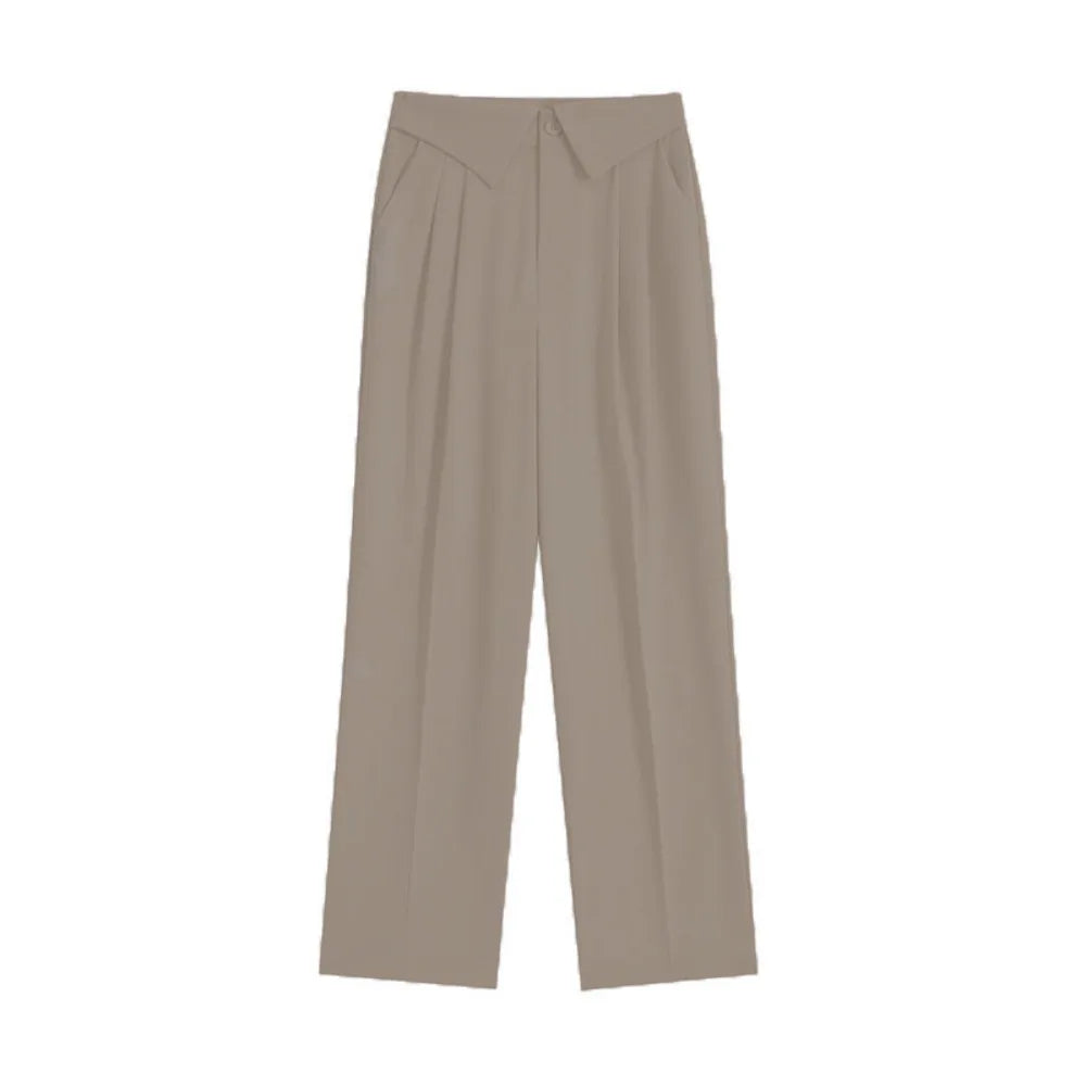 Simple Loose Straight Leg Pants Workout Trousers High Waist Casual Pants Women Drape Feeling Autumn Flip Up Suit Pants Female