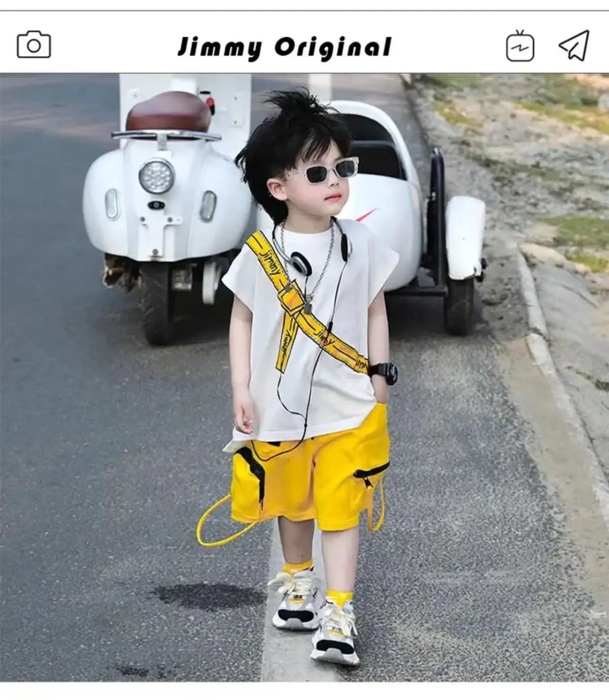 Korean Kids Clothes Boys' Summer Female Child Clothes Children's Printed Cotton Short Sleeved T-shirt Shorts 2piece Sports Set