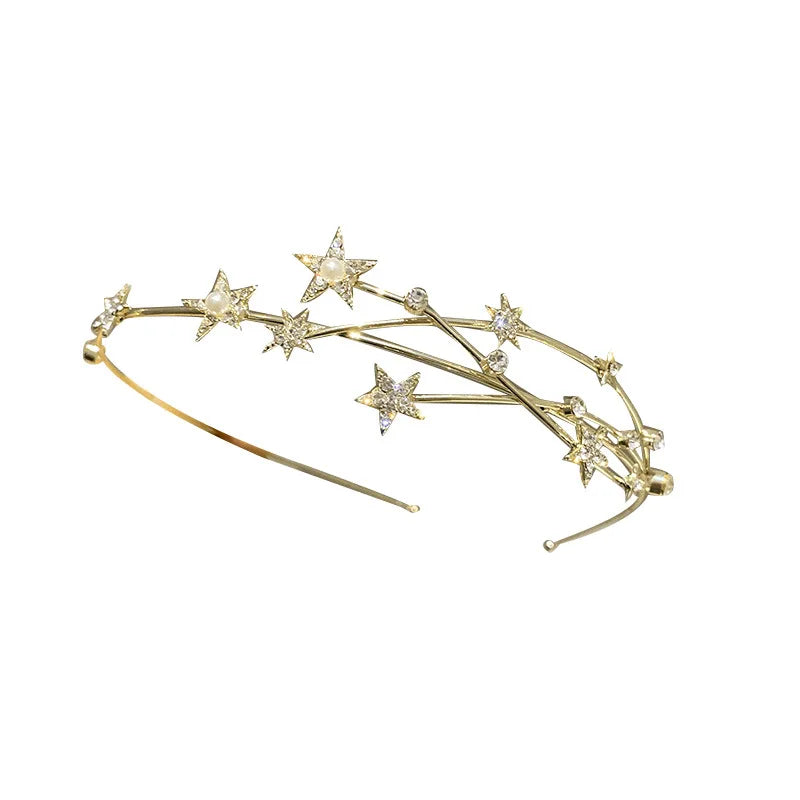 Elegant Hair Accessories Women Non-slip Hair Hoop Girls Star Headband Crystal Hairbands Hollow Leaves Braided Tool