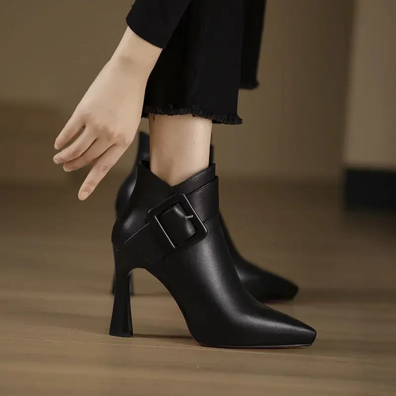 High heeled boots for women  autumn and winter new short boots women's belt buckle sexy boots