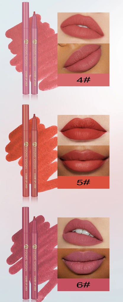 12 color matte liquid lipliner sponge gourd head fog surface bare color waterproof lip glaze red pen