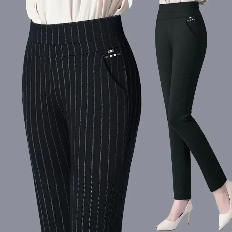 Autumn Winter Casual Elegant Office Slimming Solid Color Fleecing Thick Thin Women's Pants Elastic Waist Tight Pencil Pants