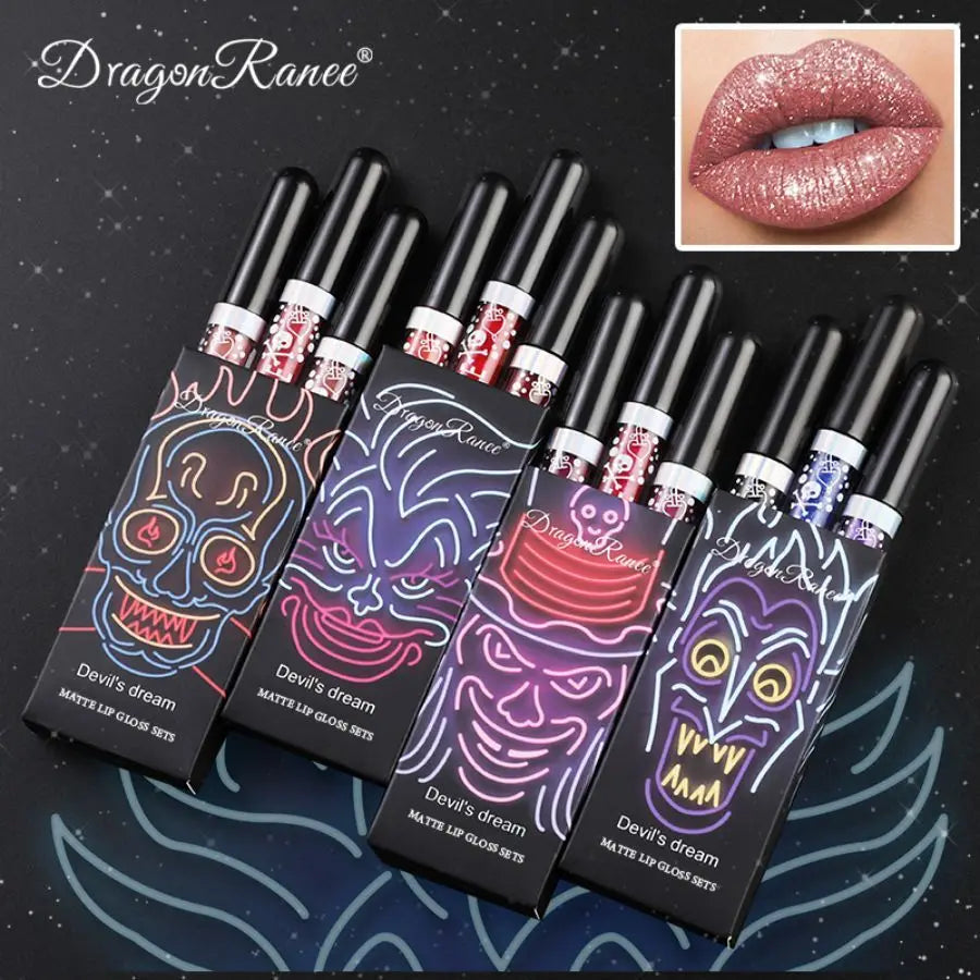 Lip Glaze Long-Lasting Matte Glitter Non-Fading Non-Stick Cup Non-Fading Lip Gloss Metal Shiny Lip Gloss Valentine's Day Gift Lip Glaze