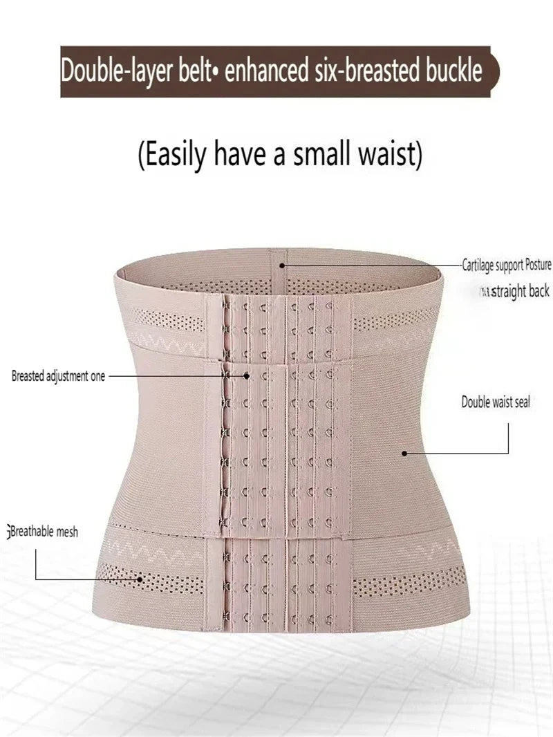 Shapewear Women Corset Belts Double Layer Waist Trainer Belly Shaper, 6-Row Hook Girdle Cincher, Tummy Shapewear Postpartum Flat