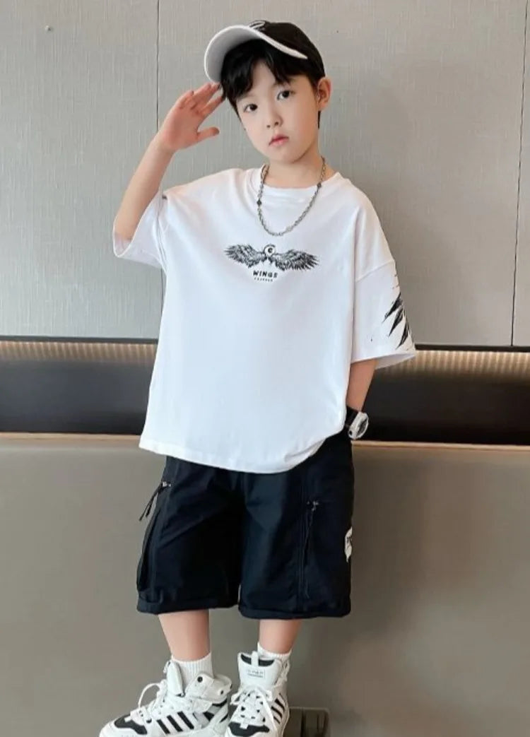 Summer Kids Wing T-Shirt Cotton Loose Stylish Boy's Shirt Big Kids Summerwear