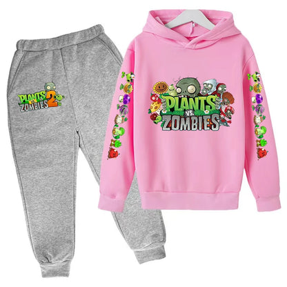 Kids Hooded Pullover Popular Game Plants vs. Monster Print Boys/Girls Top/Pants 3-13Y Casual Fun Sports Charming  Clothing Set